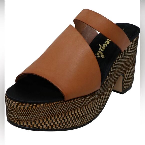 Free People Demi Platform Sandals Tan Leather Boho Sz 39 - Picture 2 of 9